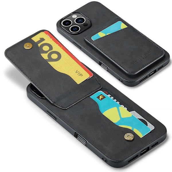 FIERRE SHANN iPhone 16 Pro -kotelo korttipidikkeellä, jalustalla, nahkainen RFID-suojattu takakuori Multicolor Style A