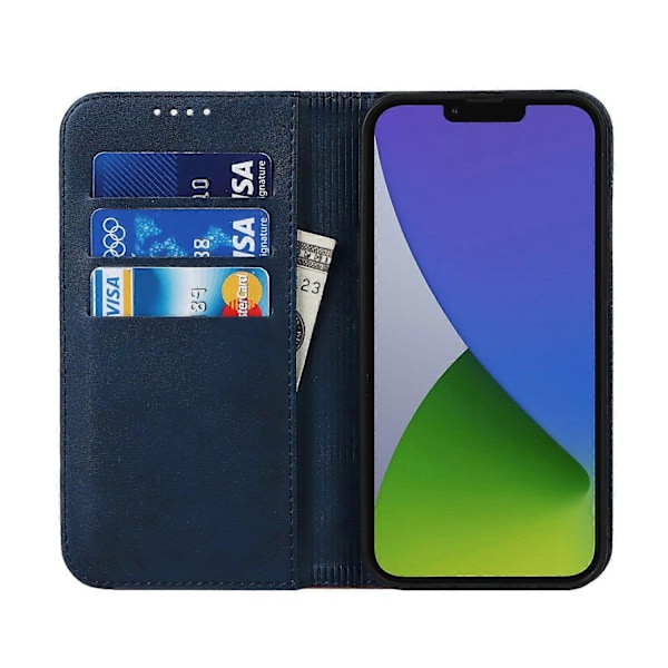 iPhone 15 Plus PU-nahkainen puhelinkotelo, kaksivärinen liitos, naarmuuntumaton, jalustallinen lompakkokotelo Multicolor Style A