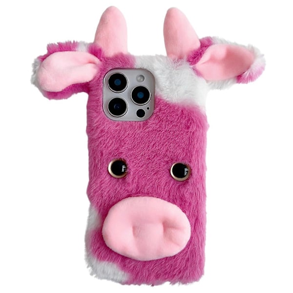 For iPhone 16 Pro Deksel Fluffy Cows Ear Anit-Drop Myk TPU Telefon Deksel Multicolor Style C