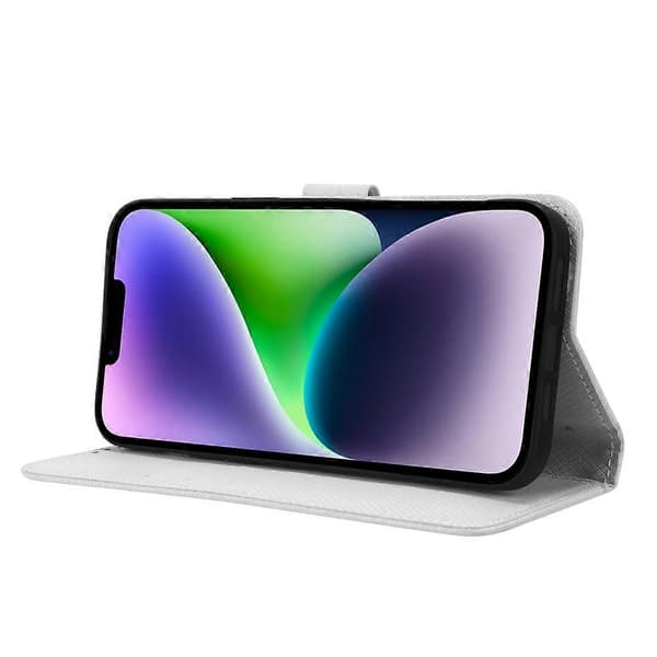 Til iPhone 15 Plus Case Stand Diamant Tekstur Anti-Ridse Telefon Cover Læder Shell Multicolor Style E