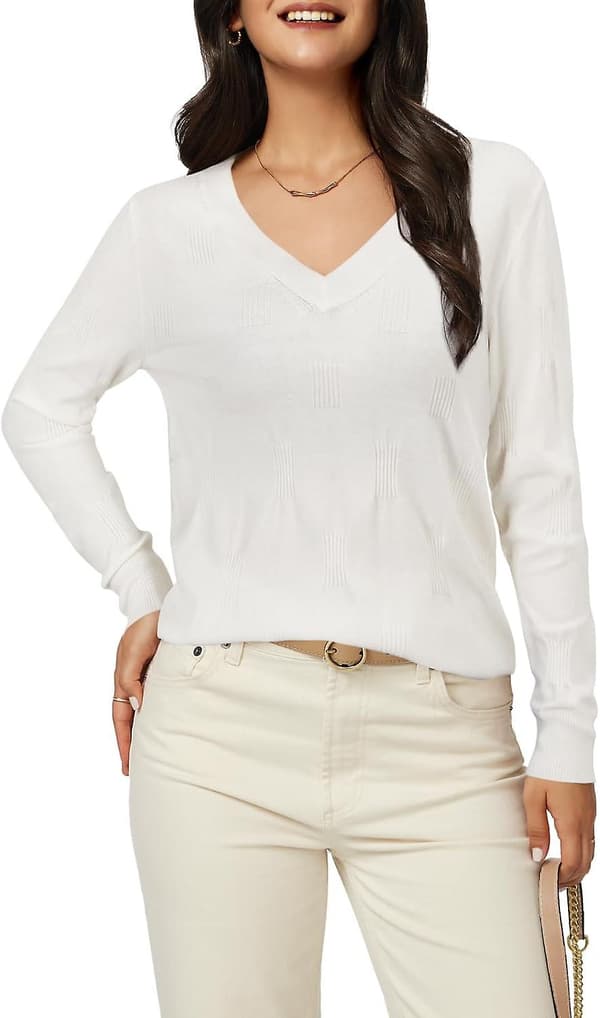 Dammode höstmode 2023 V-ringad Långärmad tröja Stickad Casual tröja Toppar Mysiga moln Off-white Medium