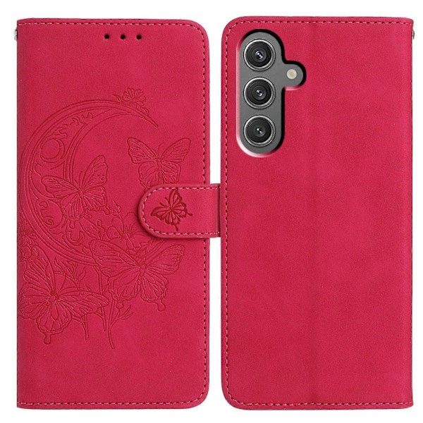 Til Samsung Galaxy A54 5G Etui Sommerfugl Blomst Præget PU Læder Pung Stativ Telefon Cover Multicolor Rose