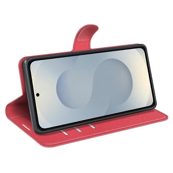 Til Samsung Galaxy S25 Edge Etui Litchi Tekstur Stødsikker Læderpung Telefoncover Multicolor Red