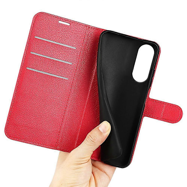 Til Samsung Galaxy S25 Edge Etui Litchi Tekstur Stødsikker Læderpung Telefoncover Multicolor Red