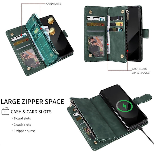 Fodral för Samsung Galaxy Z Fold6 5G med dragkedjeficka, läderfodral med axelrem Multicolor Style E
