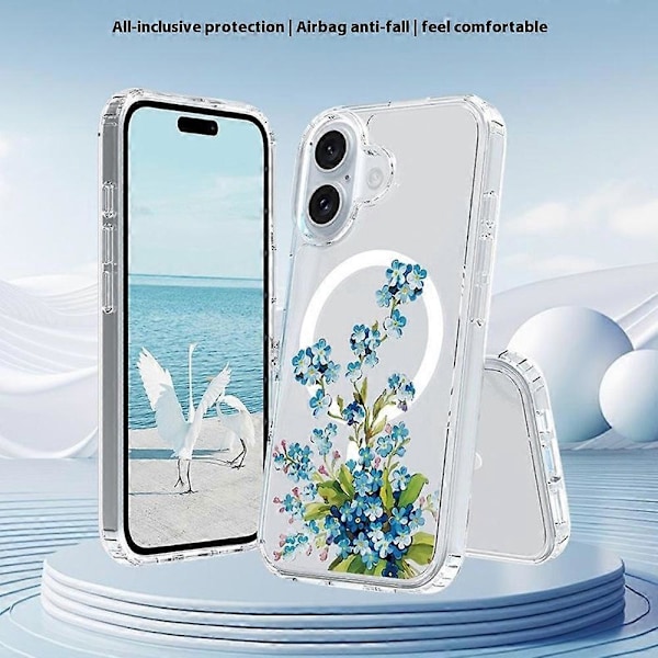 Til iPhone 16 Cover Kompatibelt med MagSafe Blomstermønster Print TPU+PC Telefon Cover - Style G Multicolor Style H