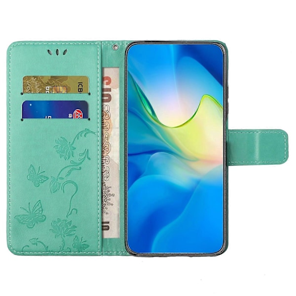 Samsung Galaxy S23 FE PU-nahkakukkaro puhelinkotelo perhos- ja kukkaprintillä, jalustalla Multicolor Style G