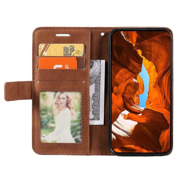 Magnetisk etui til iPhone 15 Pro med splejset design, pung og stativ Multicolor Style E