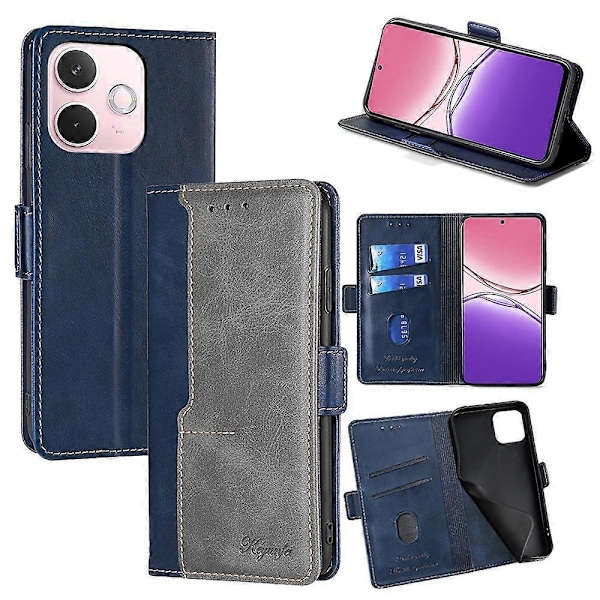 Til Oppo A5 Pro 4G/ 5G/ A5 Energy 5G Etui Kontrastfarve Tegnebog Læder Telefoncover Multicolor Blue + Grey