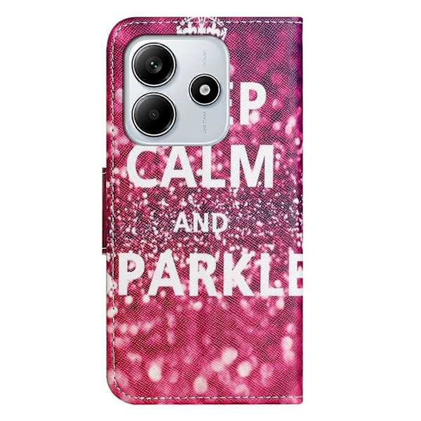Til Xiaomi Redmi Note 14 4G Etui Mønstertryk Kryds Tekstur Læder Telefon Cover Multicolor Keep Calm and Sparkle