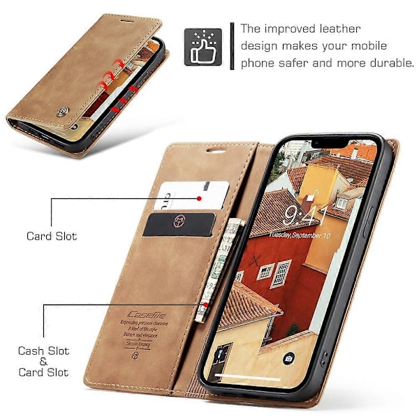 CASEME 013 Serie Til iPhone 15 Plus PU Læder Telefon Cover Foldbart Stativ Wallet Cover Multicolor Style B