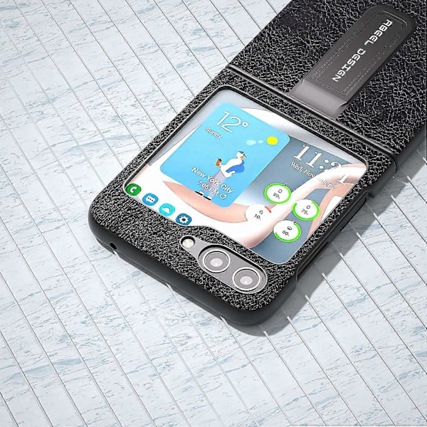 Til Samsung Galaxy Z Flip5 5G Retro Telefon Cover PU Læder Belagt PC Støtteben Cover Multicolor Style D
