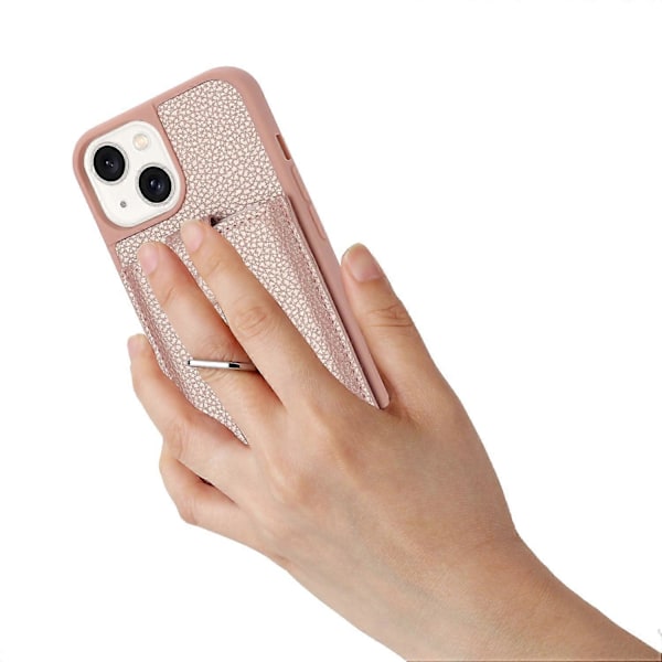 Kortlommer Læder Bagcover med Ringstøtteben til iPhone 15 Plus/14 Plus Multicolor Style A