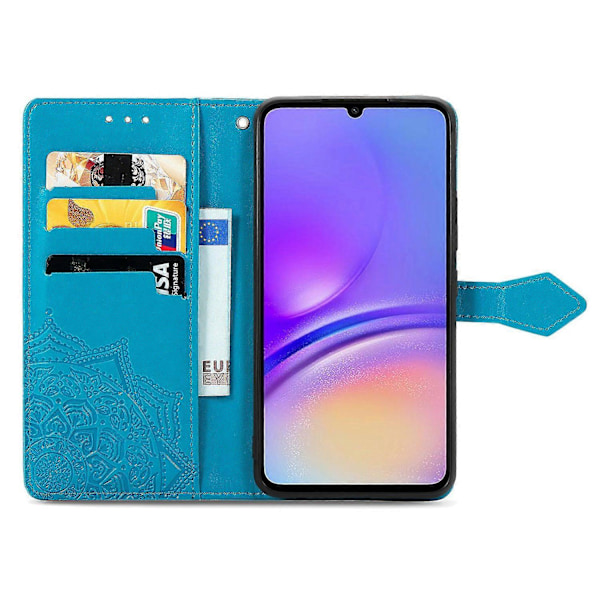 Til Samsung Galaxy A06 Etui Mandala Præget Design Læder Wallet Telefon Cover - Grå Multicolor Blue