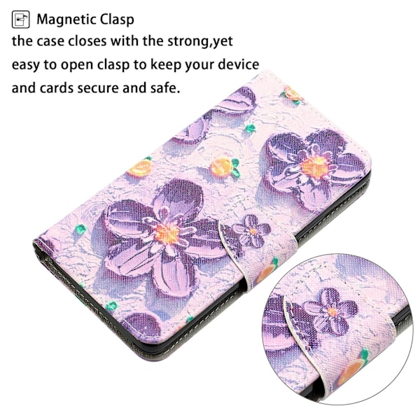 Til Iphone 15 Plus Folio Pu Læder Stand Wallet Case Mønster Print Telefon Cover Med Rem Purple Flower
