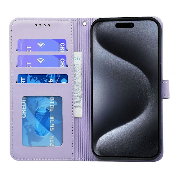 Til iPhone 16 Pro Max Wallet Case Magnetisk Lukning Læder Telefon Cover med Rem - Grøn Multicolor Purple