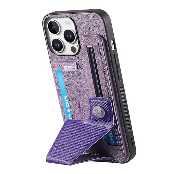 Retro læder bagcover med kortslot og sidefodstøtte til iPhone 16 Pro Max - Grøn Multicolor Purple