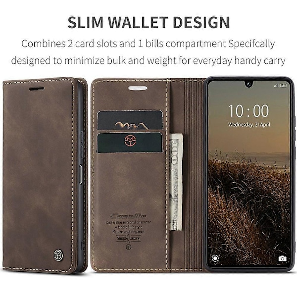 CASEME 013 Series Fodral för Xiaomi Redmi 13C 4G/Redmi 13C 5G/Poco C65 4G Läder Flip Ställ Telefonfodral Multicolor Coffee