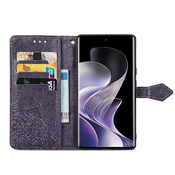 Til vivo V40 5G Etui Mandala Præget Design Læder Wallet Telefon Cover - Grå Multicolor Purple