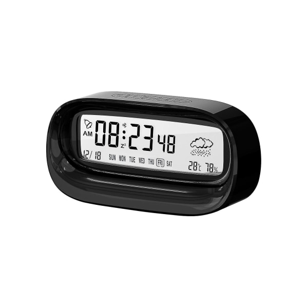 Digitalt Vækkeur, batteridrevet kompakt vækkeur med stort display til soveværelse, kalender, temperaturmåler, LCD-ur med snooze-funktion, LCD Ala