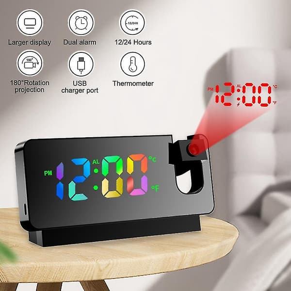 180 Rotat Projektlarm C För Bed Led Digital Project On Ceiling USB Charr B