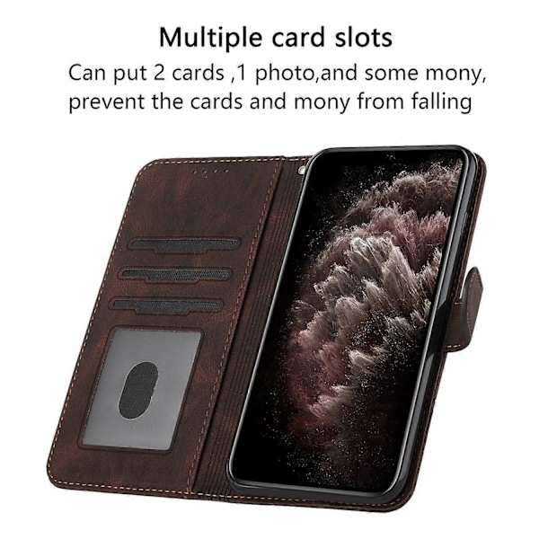 Mobilskal för iPhone 17 med rem, präglat PU-läder, plånboksställ Multicolor Coffee