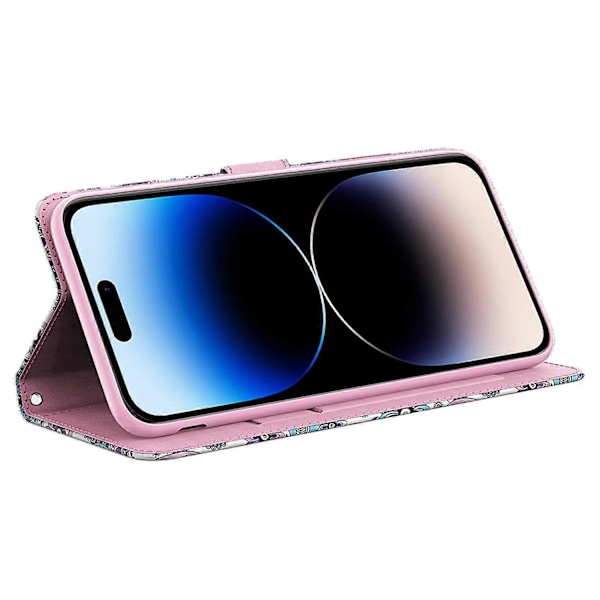 Plånboksfodral för iPhone 15 Pro, 3D-mönstertryck PU Läder Ställ Telefonskal med Rem