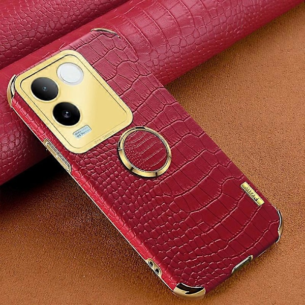 Til vivo S17e 5G Krokodille Tekstur Telefon Cover 6D Elektropletteret Støtteben PU Læder+TPU Cover Multicolor Style E