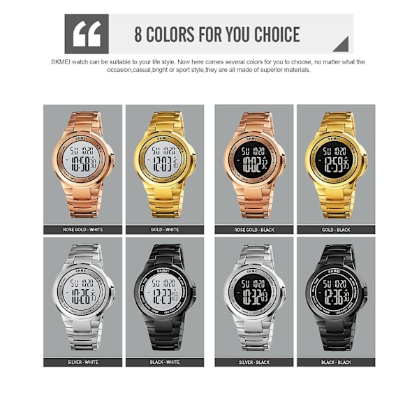 Skmei 1712 Stainless Ste Strap Electronic Watch Gold and White