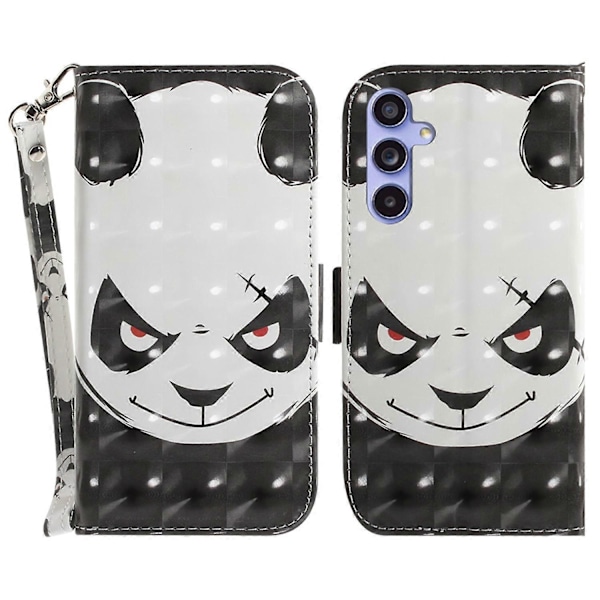 Til Samsung Galaxy A35 5G Etui 3D Mønster Print Pung Telefon Cover med Rem Multicolor Angry Panda
