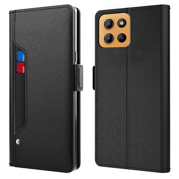 Til Motorola Moto G15 4G Etui Stativ PU Læder Telefon Cover Kortholder Spejl Multicolor Black
