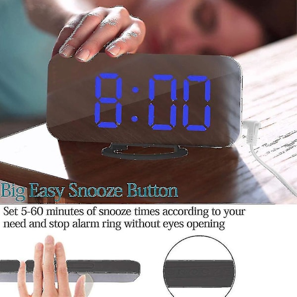 Digitalt Vækkeur, Stort LED-display med Dobbelt USB-opladerporte Blue light