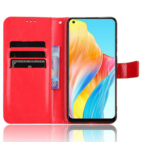 Plånbok Pu Läder Cover För Oppo A58 4g, Crazy Horse Texture Stand Phone case Red