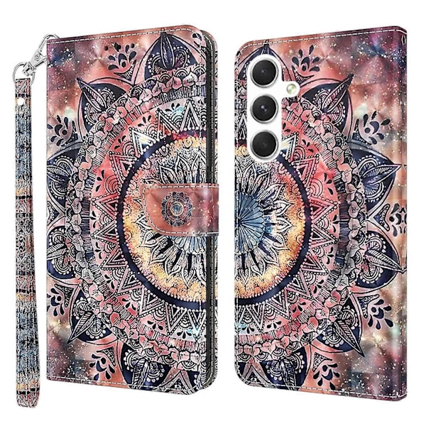 Samsung Galaxy A16 5G/A16 4G Kotelo Jalustalla Kuvio Painettu Nahkainen Puhelinkotelo - Seisova Kissa Multicolor Color Mandala