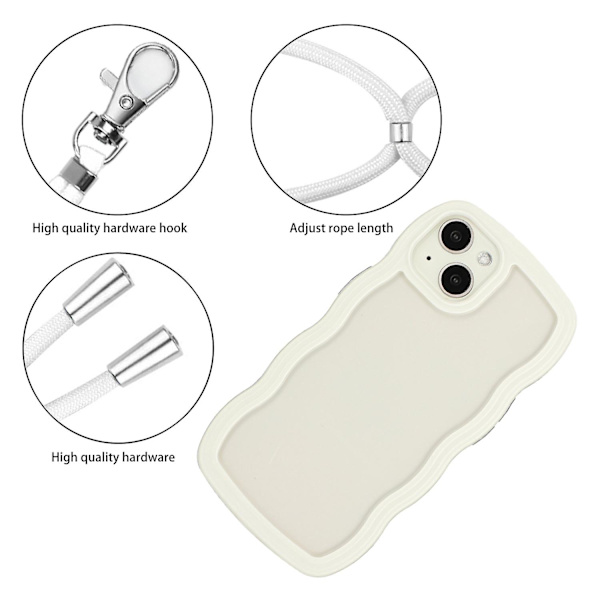 För Iphone 15 Wave Ramform Phone case Pc + TPU Transparent cover med justerbar rem White
