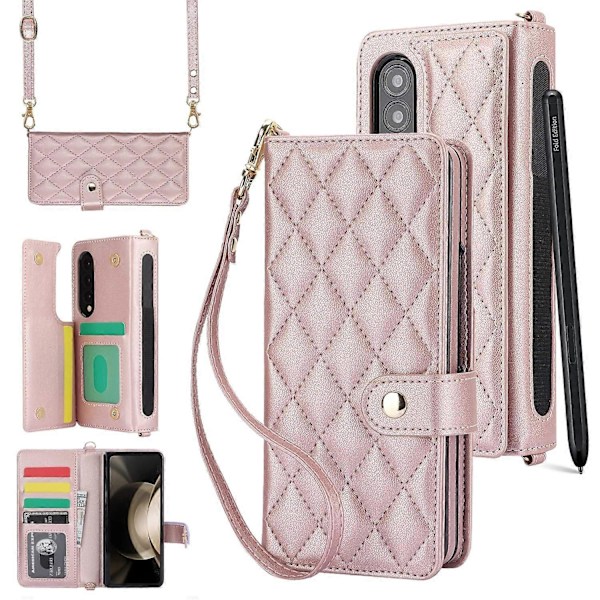 ZD 028 Stødsikkert etui til Samsung Galaxy Z Fold4 5G PC+PU Læder Wallet Telefoncover med stropper