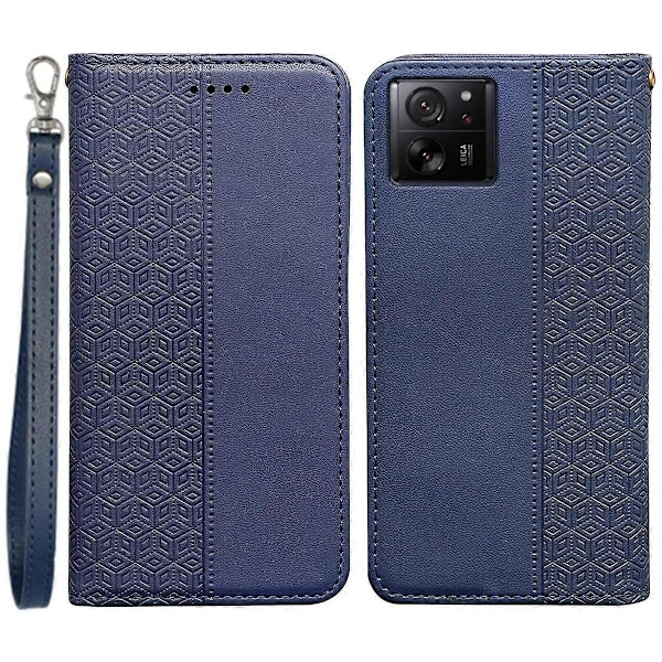 För Xiaomi 14T Plånboksfodral Stark Magnetisk Rutmönstrad Prägling Läder Flip Cover - Grön Multicolor Blue