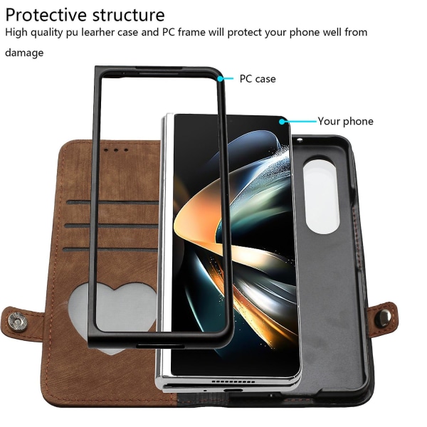 För Samsung Galaxy Z Fold3 5g Pu Läder Phone case Korthållare Cover Coffee