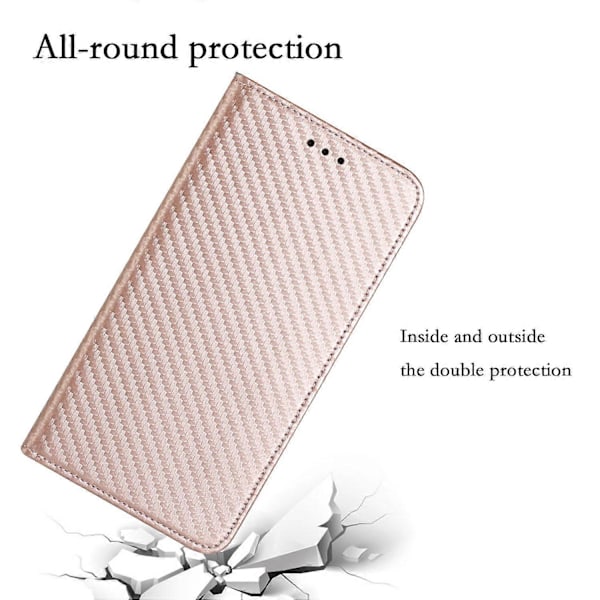 Til iPhone 15 Pro Max Kulfibertekstur PU Læder+TPU Wallet Case Foldbart Stativ Telefon Cover Multicolor Style C