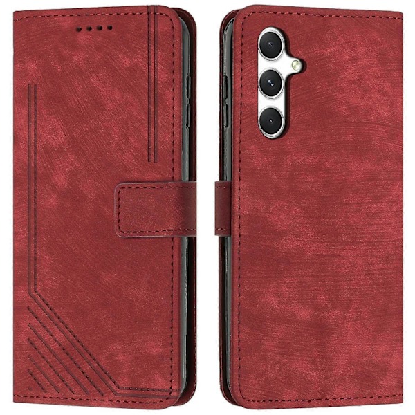 Til Samsung Galaxy A36 5G Etui Prægede Linjer Læder Telefon Cover Foldbart Stativ Multicolor Style B