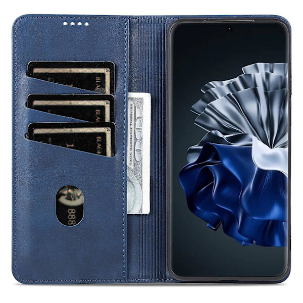 Azns för Huawei P60 / P60 Pro Pu läder phone case Plånboksställ anti-scratch smartphone cover Blue