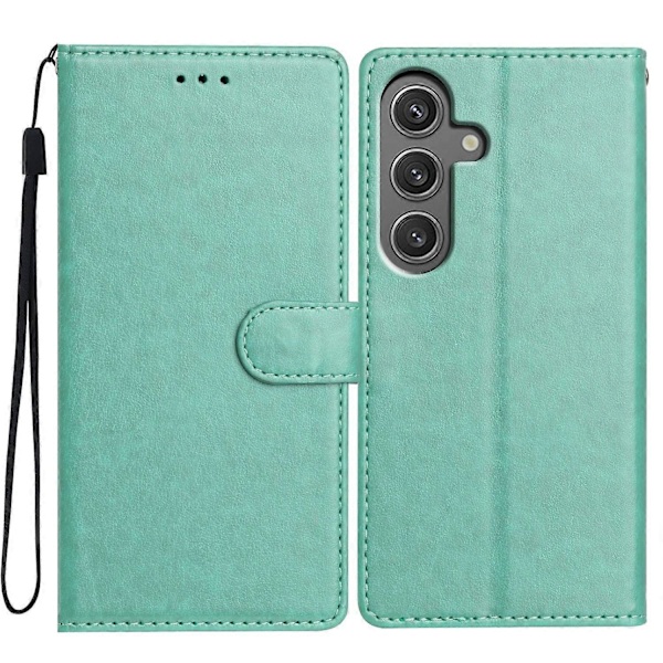 Læder Telefon Cover med Pung og Støttefunktion samt Praktisk Håndledsrem til Samsung Galaxy A55 5G - Multicolor Green