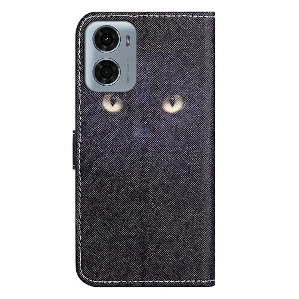 Motorola Moto E15 4G/G05 4G -kotelo, kuvioitu PU-nahkainen lompakkokotelo, ristikkäinen tekstuuri - Panda Multicolor Cat's Eye