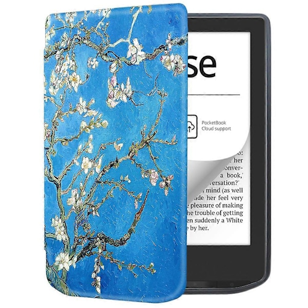 Læderetui til PocketBook Verse Pro E-læsercover med automatisk dvale/vækning - tid til at rejse Multicolor Plum Blossom