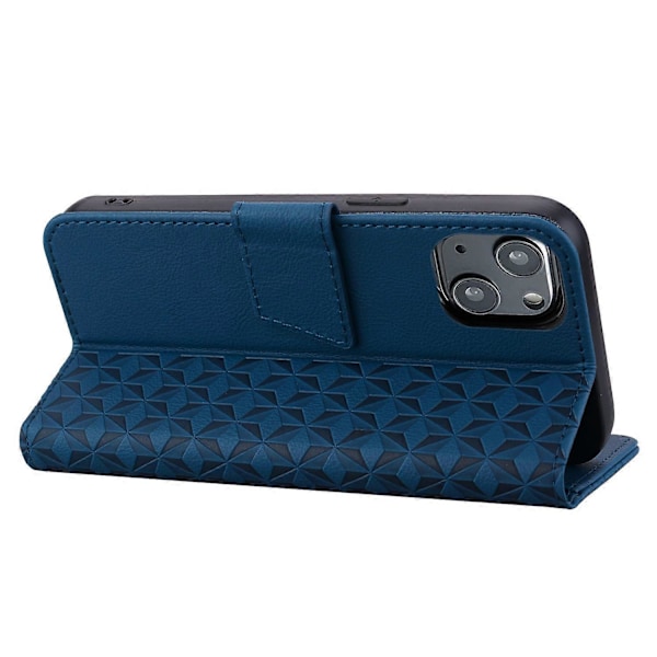 Til iPhone 15 Plus Cover Rhombus Prægning Business Læder Telefon Cover med Wallet Stand Multicolor Style B