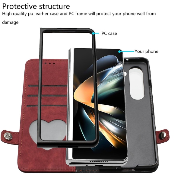 För Samsung Galaxy Z Fold5 5g Pu Läder+PC Phone case Kortplatser Stötsäkert cover Red