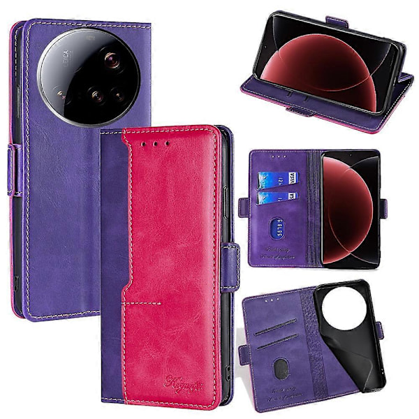 Til Xiaomi 15 Ultra Etui Kontrastfarve Tegnebog Læder Telefoncover Multicolor Rose + Purple