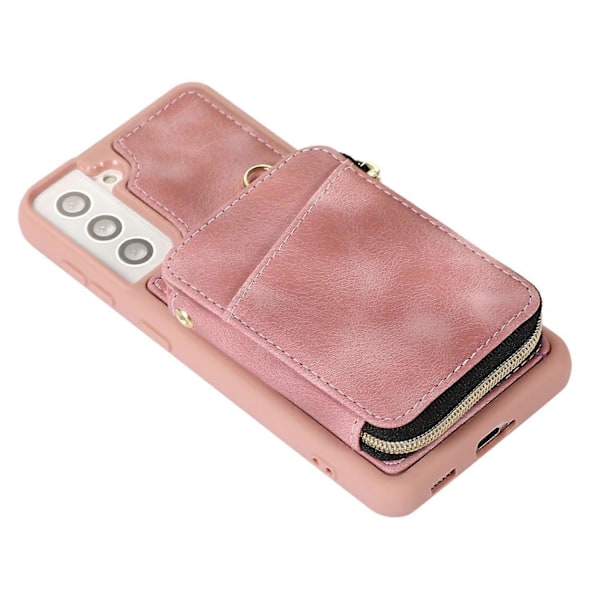 Wallet Telefon Cover til Samsung Galaxy S22 5G, Lynlås Design Cover Støtteben PU Læder+TPU Skal Multicolor Style D