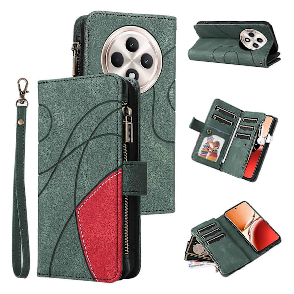 KT Multi-Function Series-5 Etui til Oppo Reno12 F 5G Lynlås Pung Læder Telefon Cover Stativ Multicolor Style D