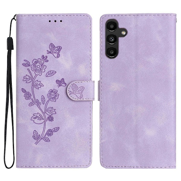 Lærdeksel med blomsterdesign til Samsung Galaxy A26 5G, lommebokdeksel med håndleddsstropp Multicolor Style E